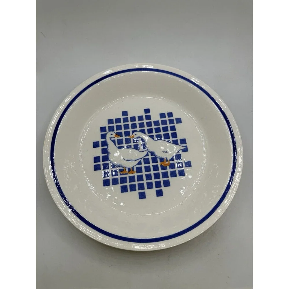 Vintage 80s 90s Mount Clemens Pottery Blue Geese Goose Pie Plate